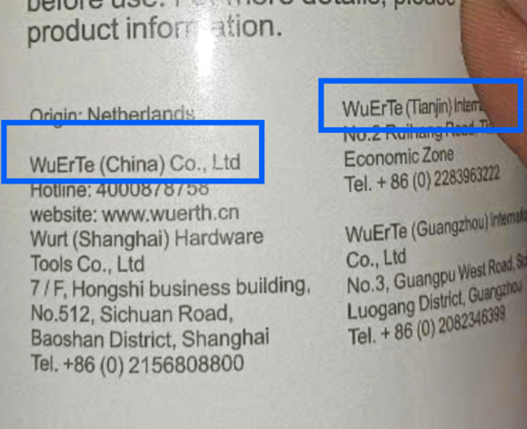 Nhãn từ sản phẩm giả thường sai chính tả và không có thông tin về đại diện pháp nhân tại Việt Nam